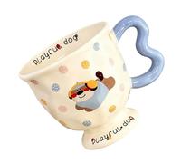 Taza de Cerámica de 414 Ml con Diseño de Perro de Dibujos Animados, Esmalte Suave, Cachorro, Taza Kawaii Para Leche, Café con Leche y Chocolate Caliente, Vaso con Asa de Mariposa(Blue)