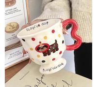 Taza de Cerámica de 414 Ml con Diseño de Perro de Dibujos Animados, Esmalte Suave, Cachorro, Taza Kawaii Para Leche, Café con Leche y Chocolate Caliente, Vaso con Asa de Mariposa(Red)