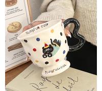 Taza de Cerámica de 414 Ml con Diseño de Perro de Dibujos Animados, Esmalte Suave, Cachorro, Taza Kawaii Para Leche, Café con Leche y Chocolate Caliente, Vaso con Asa de Mariposa(Black)