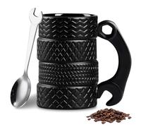 Taza de cerámica de 450 ml, con asa y cuchara, taza de cerámica para el hogar, regalo, para amantes del café, taza personalizada (A)