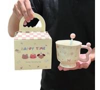Taza de cerámica de graffiti de dibujos animados de 380 ml para el hogar, utensilios de beber personalizados, rosa, cuchara y caja
