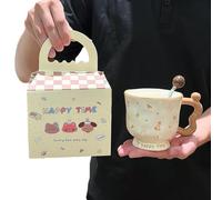 Taza de cerámica de graffiti de dibujos animados de 380 ml para el hogar, utensilios de beber personalizados, color café, cuchara y caja