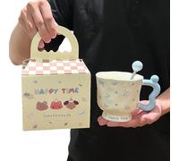 Taza de cerámica de graffiti de dibujos animados de 380 ml para el hogar, utensilios de beber personalizados, azul, cuchara y caja
