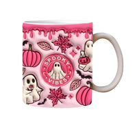 Taza de cerámica de Halloween - Spooky Ghost Pumpkin Bech | Tazas de café | Vaso para whisky, vino, agua, sopa, cerveza