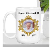 Taza de cerámica de la reina Isabel II de 15 onzas, taza de té de café de Navidad de Inglaterra | Decoraciones conmemorativas de reina, recuerdo de recuerdo, adorno británico, decoración real para el