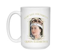 Taza de cerámica de la reina Isabel II de 15 onzas, taza de té de café de Navidad de Inglaterra | Decoraciones conmemorativas de reina, recuerdo de recuerdo, adorno británico, decoración real para el