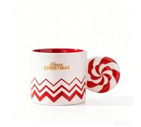 Taza de cerámica de Navidad de 340 ml con mango 3D, estampado de cheurón y letras doradas "Merry Christmas", vasos festivos para café y té, regalo para adultos y niños