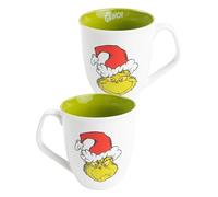 Taza de cerámica de United Labels con diseño de Grinch, 350 ml, color verde y blanco, taza de café, taza navideña