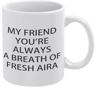 Taza de cerámica divertida de 325 ml: "Amigo, eres un soplo de aire fresco". Taza de café y té novedosa para mujeres, jefes, amigos, empleados o cónyuges.
