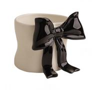 Taza de cerámica elegante para café, ideal para té, ideal para mujeres, con lazo negro festivo y asa de cinta, ideal para bebidas frías y ca