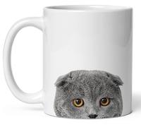 Taza De Cerámica Gato Scottish Fold Azul Grisáceo Con Cara Asomada Personalizada Taza De Café Vintage Mug Coffee Para Recuerdos Amiga Oficina