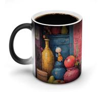 Taza de cerámica mágica de 350 ml con diseño de portal artístico que cambia de color y revela el patrón con una bebida caliente. Ideal como regalo para amantes del café, cumpleaños y festividades.