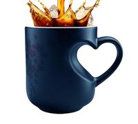 Taza de cerámica mágica que cambia de color en forma de corazón, tazas de café y tazas cambiantes sensibles al calor con mango de corazón que revela un diseño sor presa cuando se llena con bebida
