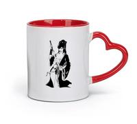 Taza de cerámica novedosa con dibujos animados de manga japonesa, anime, geisha, katana, espada, chica guapa, samurái, guerrero, caballero (11 oz/320 ml), apta para lavavajillas, color rojo