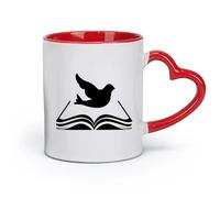 Taza de cerámica novedosa para regalo, libro, biblioteca, Santa Biblia, pájaro religioso, paloma (11 oz/320 ml), café, té, café con leche, leche, cacao, jugo y otras bebidas calientes, color rojo