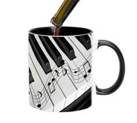 Taza De Cerámica Para Aficionado De La Música - Tazas De Té Para Guitarra De 350 Ml, Patrón Artístico De Violín De Piano, Vasos De Viaje | Taza De Café Creativa Para Oficina, Oficina, Casa,