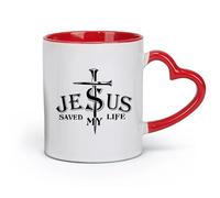 Taza de cerámica para café con texto en inglés "Jesús me salvó la vida", Juan 3:16, versículo bíblico cristiano, Rey de Dios, citas inspiradoras, para oficina y hogar (320 ml)