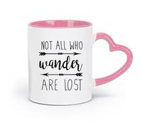 Taza de cerámica para café, diseño de habitación de bebé, con frase "No todos los vagabundos están perdidos", estilo viajero (320 ml) para té, café, leche, capuchino, color rosa.