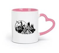 Taza de cerámica para el hogar y la oficina con diseño de castillo mágico de dibujos animados (320 ml) para café, sopa, té, leche, café con leche y chocolate caliente. Rosa para damas y caballeros.