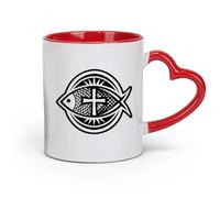 Taza de cerámica para el hogar y la oficina con el símbolo del pez de Jesús (11 oz/320 ml) Regalo divertido para amantes del café, mejores amigos del trabajo, compañeros de trabajo y amigos Rojo