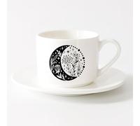 Taza de Cerámica para Hogar y Oficina Luna creciente floral bohemia flor mística （6oz/175ml） Regalo único de oficina para mujeres y hombres Juego de té con taza y platillo (blanco)