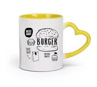 Taza de cerámica para té, hamburguesa, comida rápida, carne de res de primera calidad (320 ml), perfecta para cocinas, restaurantes y cafeterías, gran idea de regalo, color amarillo.
