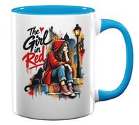 Taza de cerámica para té o café con texto en inglés "Girl in Red Sitting Outdoor", color