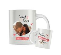 Taza de cerámica personalizada con foto. Taza personalizada para San Valentín con frase. Regalo original personalizado. (Todos mis San Valentín contigo.)