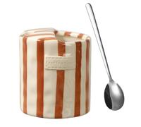 Taza de cerámica retro con rayas pintadas a mano. Resistente al calor, antideslizante y doble función. Ideal for leche, café, zumo, latte y otras bebidas frías o calientes. Un regalo(Orange)