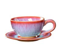 Taza de cerámica rústica - Juego de taza de café japonesa con plato, taza de sopa con asa | Taza de café vintage de gres de 150 ml, taza de leche de estilo japonés que cambia el horno para