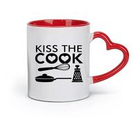 Taza de cerámica, taza de café/té Kiss The Cook Kitchen Restaurant Pan Herramientas de cocina （11oz/320ml） para té Café Leche Capuchino Rojo