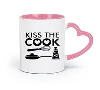 Taza de cerámica, taza de café/té Kiss The Cook Kitchen Restaurant Pan Herramientas de cocina （11oz/320ml） para té Café Leche Capuchino Rosa