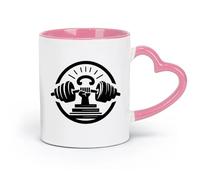 Taza de cerámica, taza de café/té Símbolo de fuerza que presenta un puño cerrado sosteniendo una barra dentro de un círculo que simboliza salud y poder （11oz/320ml） Para el hogar o el trabajo Rosa