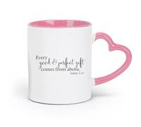Taza de cerámica Todo lo bueno y perfecto viene del cielo, cita bíblica cristiana de Santiago 1:17 (320 ml), apta para lavavajillas, color rosa