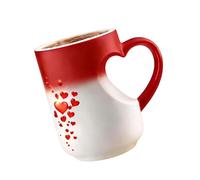 Taza de cerámica única con mango de corazón, taza de café que cambia de color para la oficina en el hogar o la cafetería con impresión de transferencia térmica