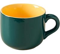 Taza de cerámica XXL con asa, 650 ml, para café, té, cereales, sopas, taza de café, cuenco, cuenco con asa (verde y amarillo)