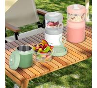 Taza de cereal, fiambrera para yogur, 530 ml + 330 ml, taza con tapa y cuchara, caja de cereales y yogur