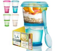 Taza de cereales para llevar 2 tazas de viaje con compartimento aislado para la leche y cuchara plegable con tapa hermética para el trabajo, la universidad, los viajes, los picnics y mucho más (Azul)