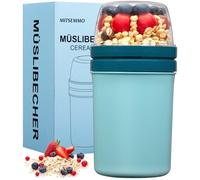 Taza de cereales para llevar 600 ml + 270 ml, vaso de yogur para niños con cuchara, taza de cereales, cereales para llevar, taza de cereales, recipiente para cereales, fiambrera para desayuno, caja de