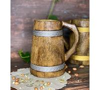 Taza de cerveza india para él, taza de cerveza natural estilo vikingo de 20 oz, regalos de boda y cumpleaños para él (sin grabado, madera de mango, una taza de cerveza)