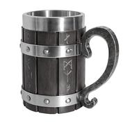 Taza de cerveza Viking Wooden de 600 ml, barril de cerveza Nordic Viking Rune, medieval de madera con revestimiento de acero inoxidable, taza de café para café, bebidas, zumos, hombres, regalo del día