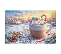 Taza de Chocolate Caliente de Navidad Puzzle 1000 Piezas Juguete Educativo Intelectual Rompecabezas Impossible para Adultos Aliviar Estrés Decoración Hogar DIY Creativo 1000 PCS