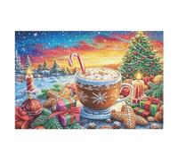 Taza de Chocolate Caliente Navidad Puzzles 1000 Piezas Decorativo Coleccionable Tiempo Feliz Obra De Arte Rompecabezas Familiar para Adultos Desafío Avanzado DIY Creativo 1000 PCS