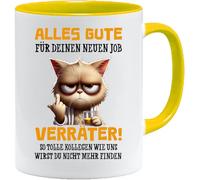 Taza de colega | Taza con texto en alemán Alles Gute Für Neuen Job Tasse | Lustige Tassen | Abschiesgeschenk Kollegen | Geschenk zum Abschied - Jobwechsel Abschieesgeschenk für Kollegen (Gelb)