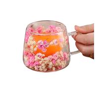 Taza de con aislamiento de doble pared de 200 ml con diseño de flores perforadas, taza térmica transparente de 2,95 x 3,54 x 3,15 pulgadas, resistente al calor, vaso de café con leche y café