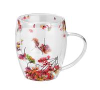 Taza de con diseño de flores, 12 x 12 x 12 cm, taza de café transparente, tazas de doble pared, elegante taza resistente al calor para té, café, bebidas calientes y uso diario en el hogar u