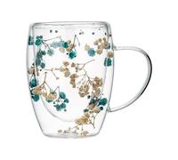 Taza de con flor seca, flor seca, taza de café con leche, flores seguras y decorativas, taza de doble aislamiento, para bebidas calientes y frías, para mujeres, amigas, profesores, San