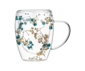 Taza de con flor seca, flor seca, taza de café con leche, flores seguras y decorativas, taza de doble aislamiento, para bebidas calientes y frías, para mujeres, amigas, profesores, San