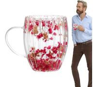 Taza de con flores secas, 300 ml, taza de café transparente de doble pared, taza de café expreso para hombres y mujeres, taza de leche para bebidas frías y calientes