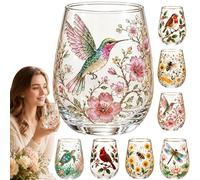 Taza de cristal de flora de abeja de colibrí, taza de té floral de base estable de 14 onzas con impresión UV en relieve 3D, vaso de café inspirado en la naturaleza vibrante, regalo estético único de